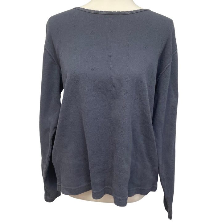 Eddie Bauer Womens Large Navy Blue 100% Cotton Long Sleeve Crew Neck Shirt