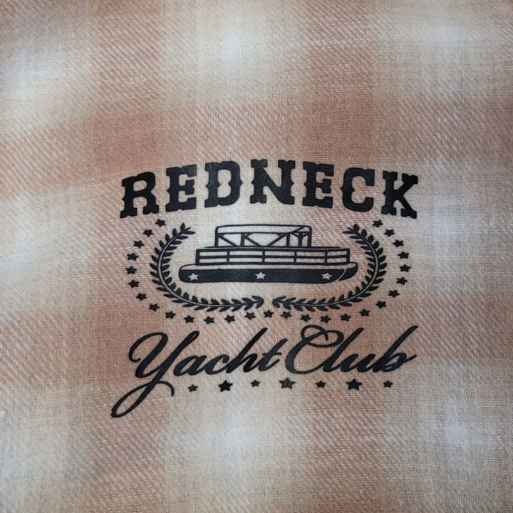 New Hand Printed Womens XL Redneck Yacht Club Long Sleeve Flannel Hoodie