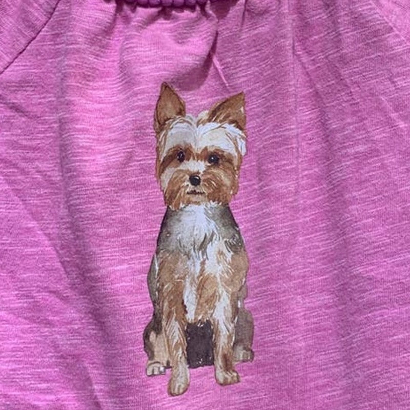 Hand Printed Upcycled Girls 4T Toddler Yorkshire Terrier Yorkie Puppy Dog Tee