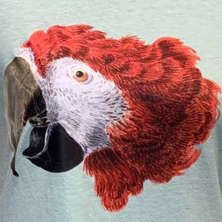 New Hand Printed Womens Medium Red Macaw Parrot Ukraine Artist Fundraiser Tee