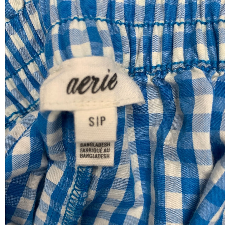 New Aerie Womens Small White Blue Gingham Check Paperbag Elastic Waist Shorts