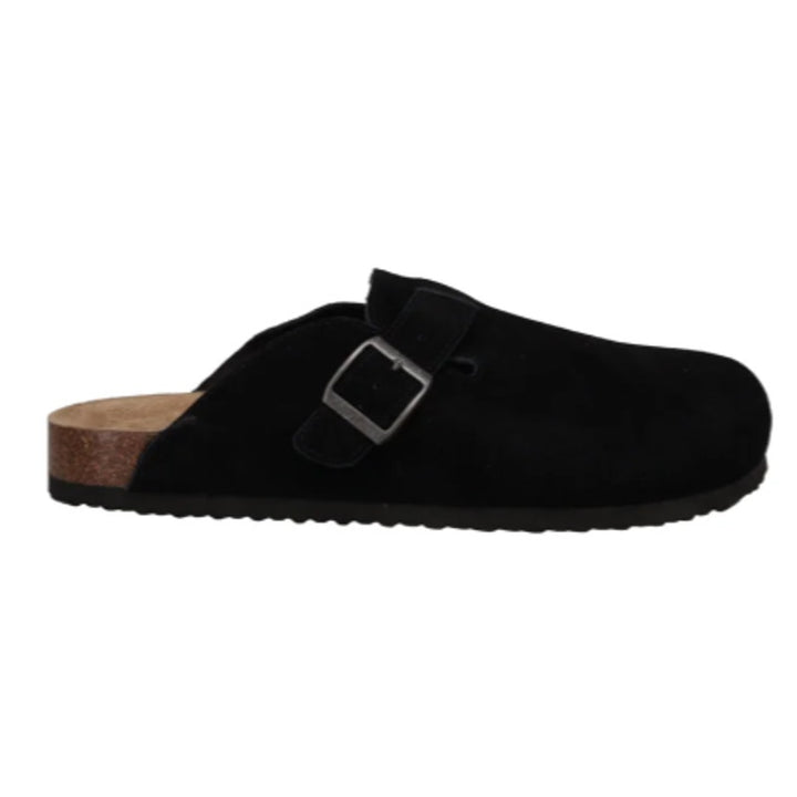 New In Box Khombu Mens Size 9 Black Faux Suede Damian Cork Slide On Mule Shoes