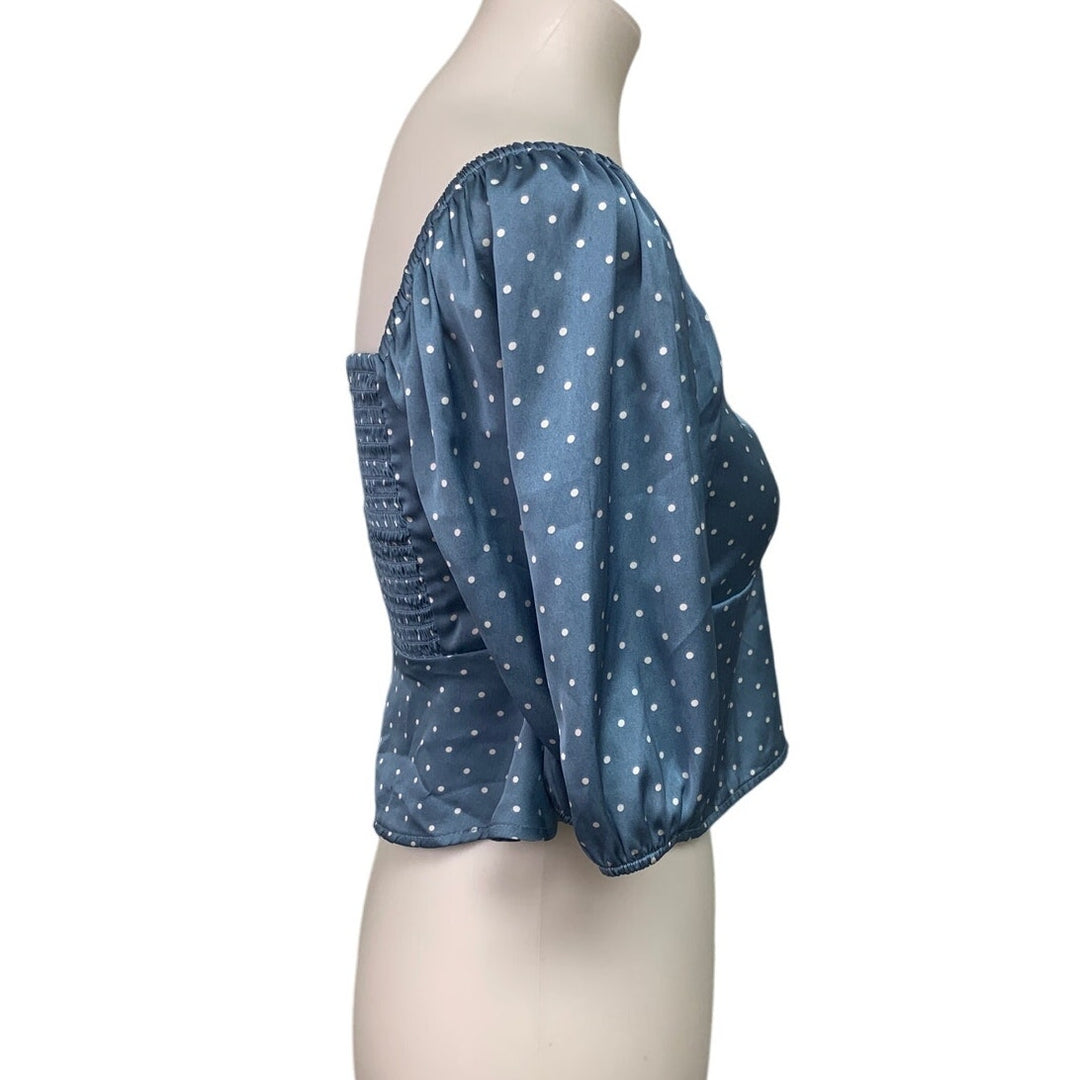 New American Eagle Womens Medium Polka Dot Puff Sleeve Sweetheart Back Zip Top