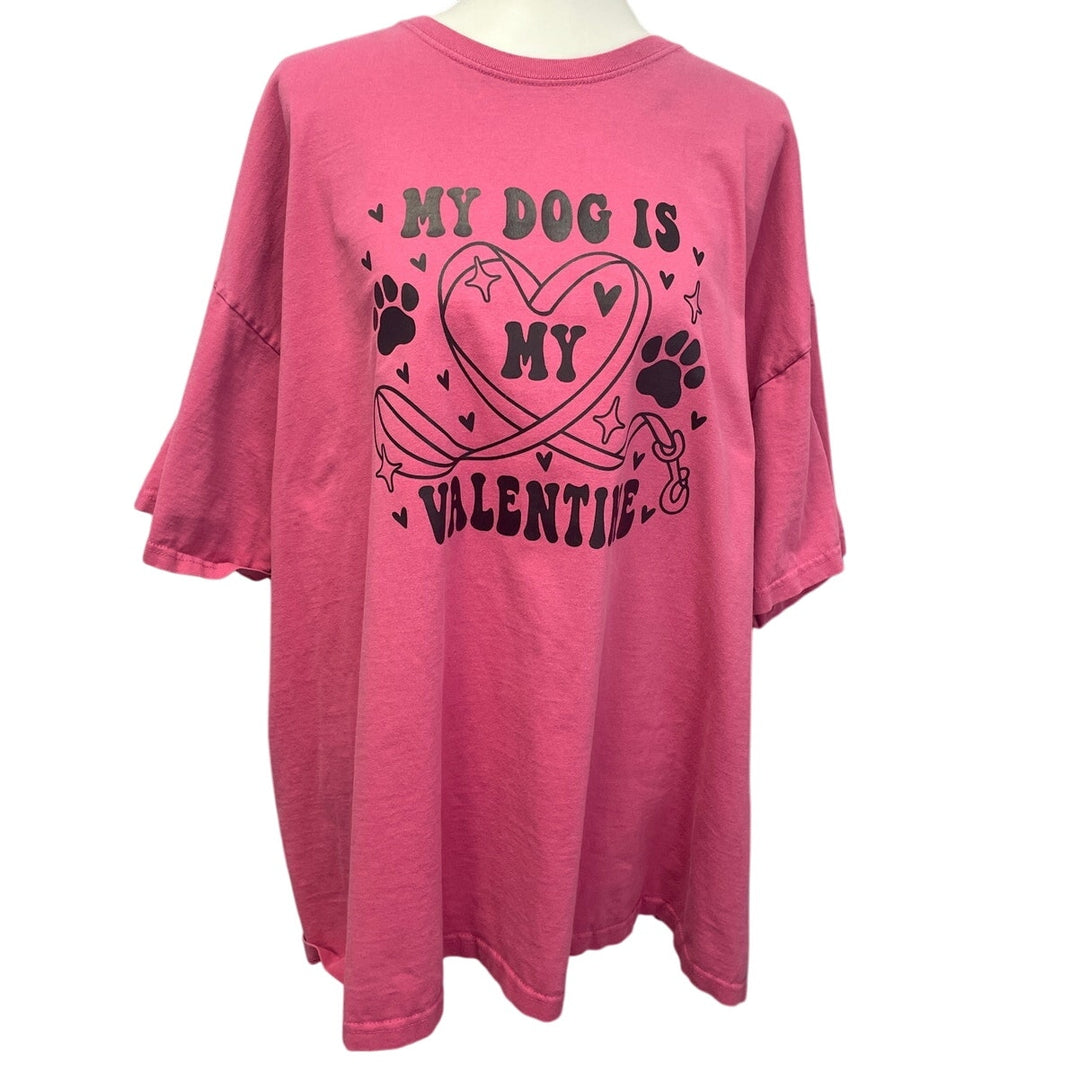 Hand Printed Upcycled Womens 4X My Dog is My Valentine Heart Cotton Tee Shirt
