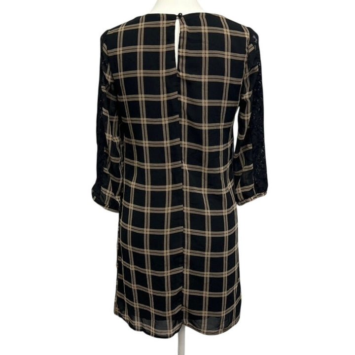 Emerald Sundae Womens Small Plaid 3/4 Sleeves With Lace V Neck Sheath Dress