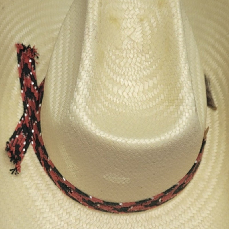 Vintage Womens Stiff Straw Cowboy Cow Girl Western Hat W Red Black Woven Band