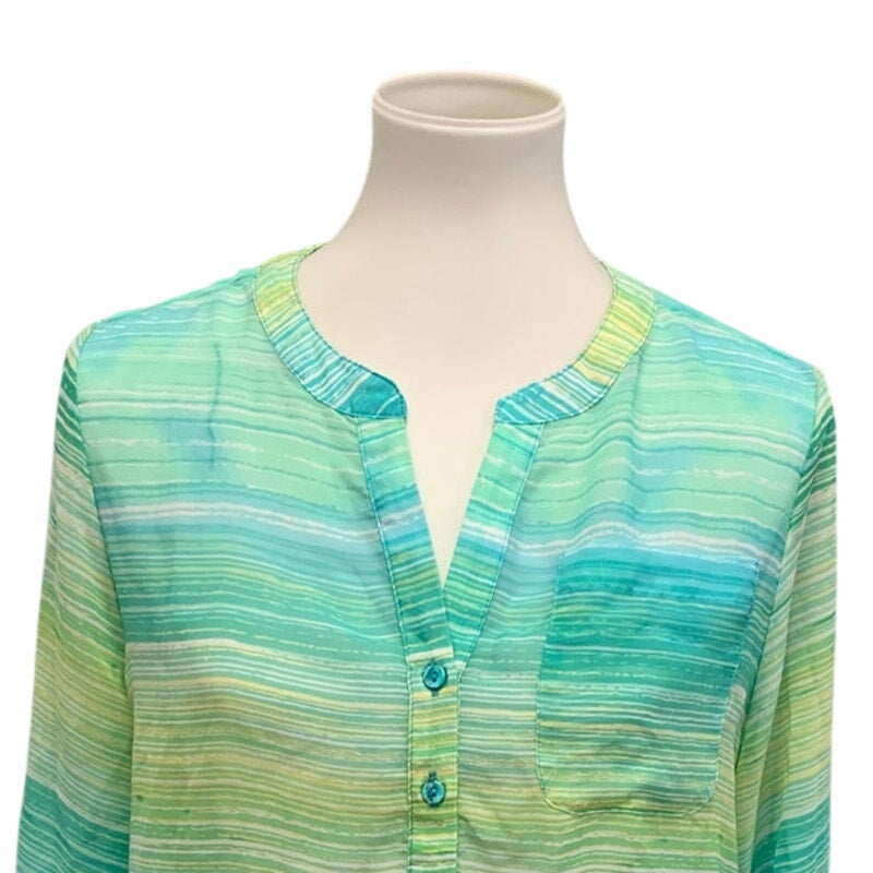Christopher &amp; Banks Womens Small Sheer Long Sleeve Half Button Striped Blouse