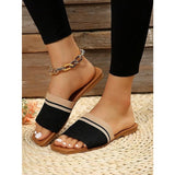 Yasinanx Womens Size 11.5 Black Fabric Strap Slide On Open Toe Flat Sandal Shoes