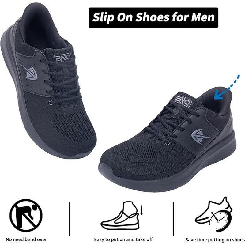 Broyon Mens Size 11 Black Breathable Mesh Lace Up Wide Toe Box Athletic Shoes