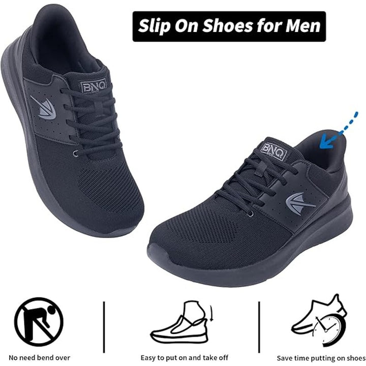 Broyon Mens Size 11 Black Breathable Mesh Lace Up Wide Toe Box Athletic Shoes