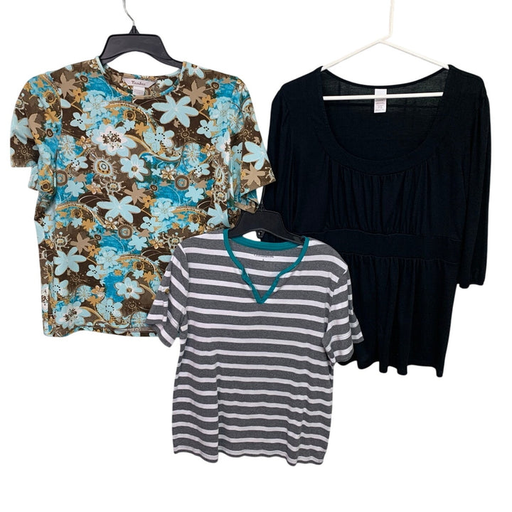 Lot of 3 TanJay Croft &amp; Barrow Womens Large Short Sleeve Floral Shirts Blouses