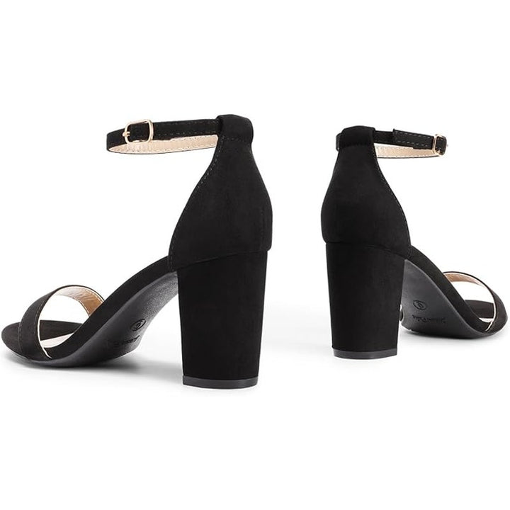 Dream Pairs Womens Size 7 Black Faux Suede Ankle Strap Open Toe 3" Heel Shoes