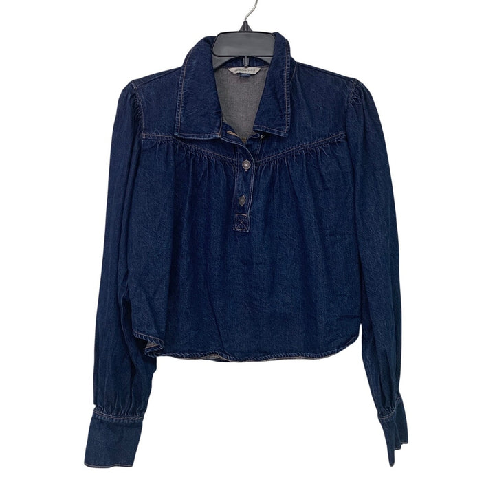 New American Eagle Womens Small Half Button Long Sleeve Denim Jean Jacket