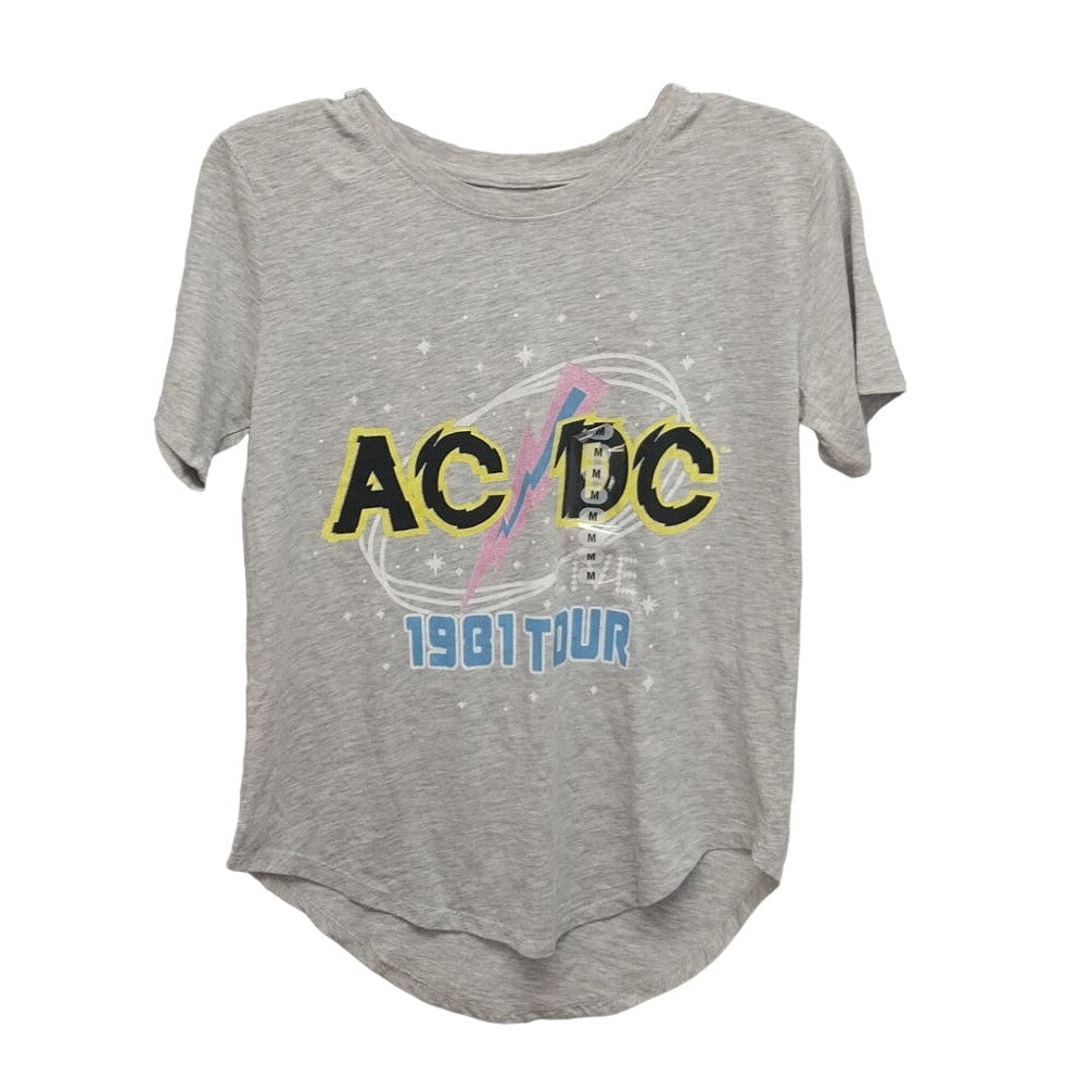New AC/DC Womens Medium 1981 Tour Short Sleeve Cotton Blend Hi Low Tee Shirt