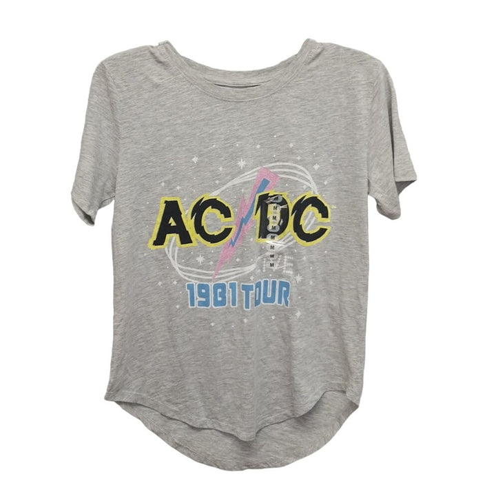 New AC/DC Womens Medium 1981 Tour Short Sleeve Cotton Blend Hi Low Tee Shirt