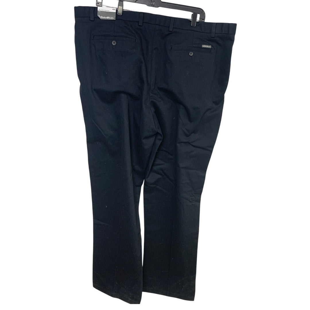 New Eddie Bauer Mens Size 46 Tall Black Relaxed Straight Fit Front Pleat Pants