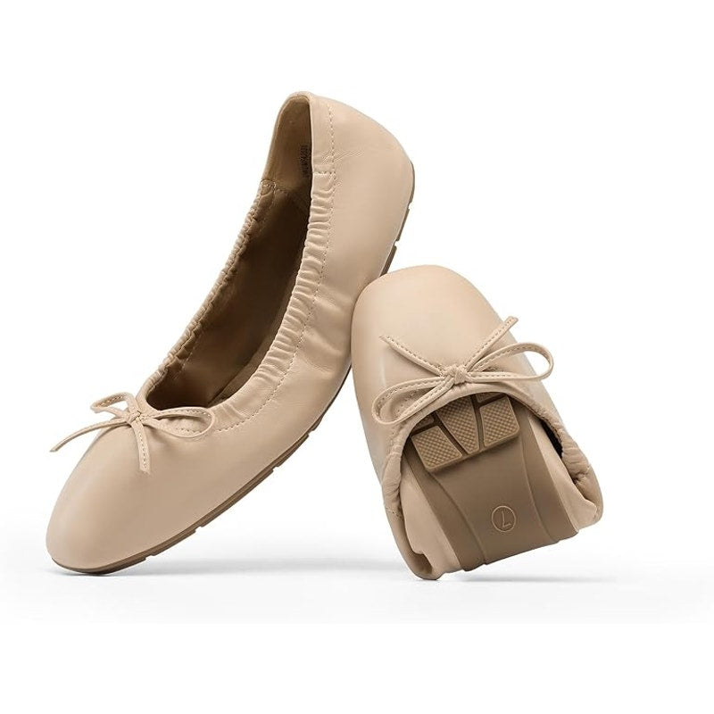 New Dream Pairs Womens 7.5 Nude Tan Foldable Square Toe Ballet Flats Shoes w Bag