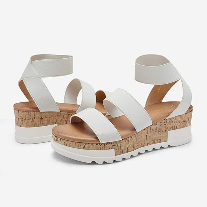 Dream Pairs Womens Size 5 White 2" Platform Sandal Open Toe Ankle Strap Shoes