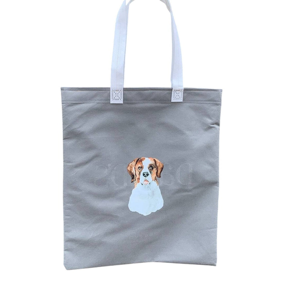 Upcycled Hand Printed Handmade St Bernard Puppy Dog Reuseable ShopperTote Bag
