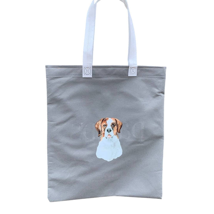 Upcycled Hand Printed Handmade St Bernard Puppy Dog Reuseable ShopperTote Bag