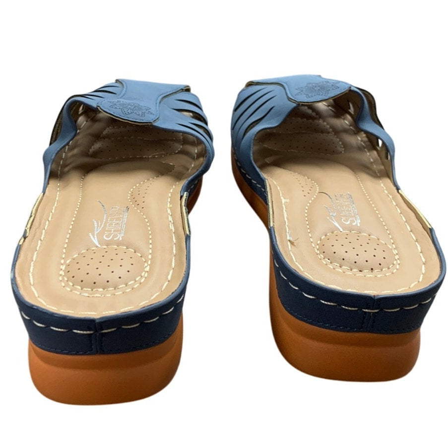 Shibever Womens 7 Blue 1.5" Platform Comfortable Flat Sandals Closed Toe Shoes