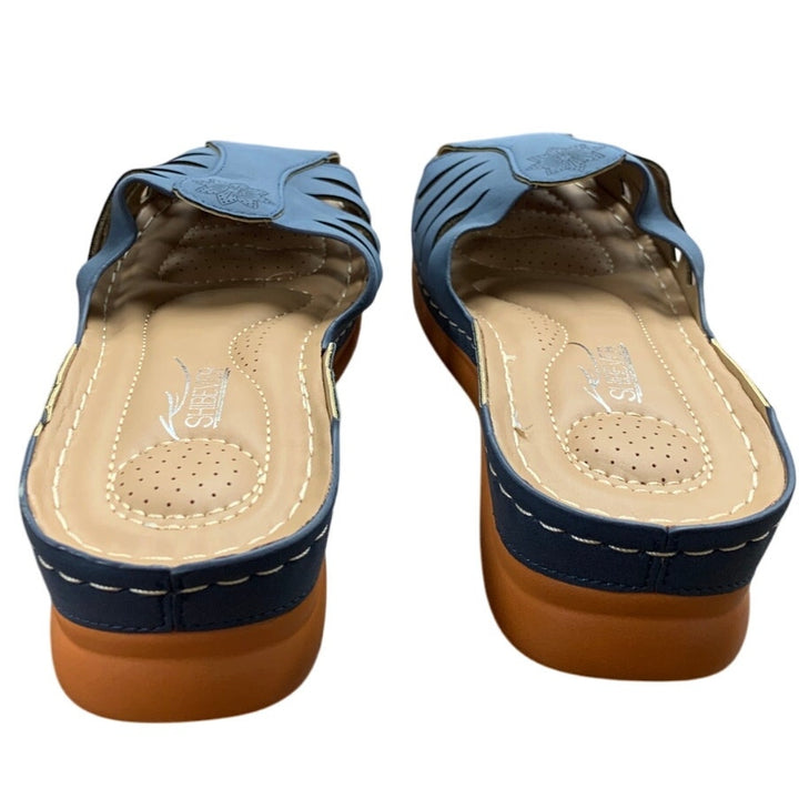 Shibever Womens 7 Blue 1.5" Platform Comfortable Flat Sandals Closed Toe Shoes