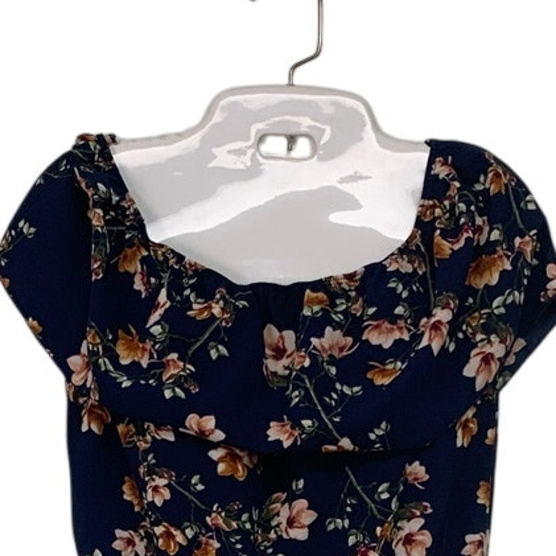 Sydney Rose Womens Small Navy Floral Off The Shoulder Sleeveless Jumpsuit