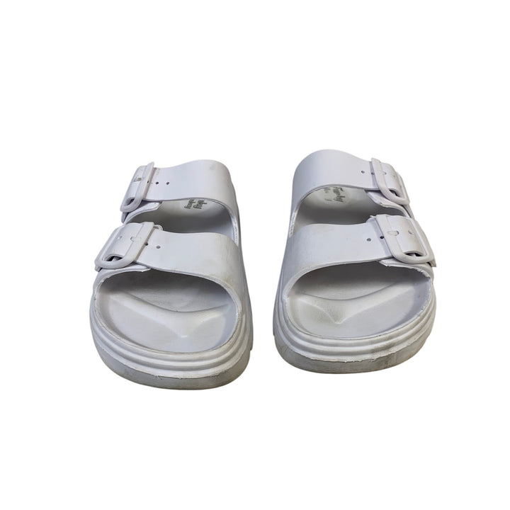 FunkyMonkey Womens 8 White Sandal Adjustable Strap Open Round Toe Slid On Shoes