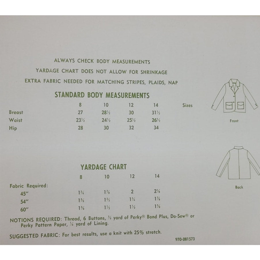 Vintage 1967 Stretch &amp; Sew 970 Boys and Girls Jacket Uncut Sewing Pattern