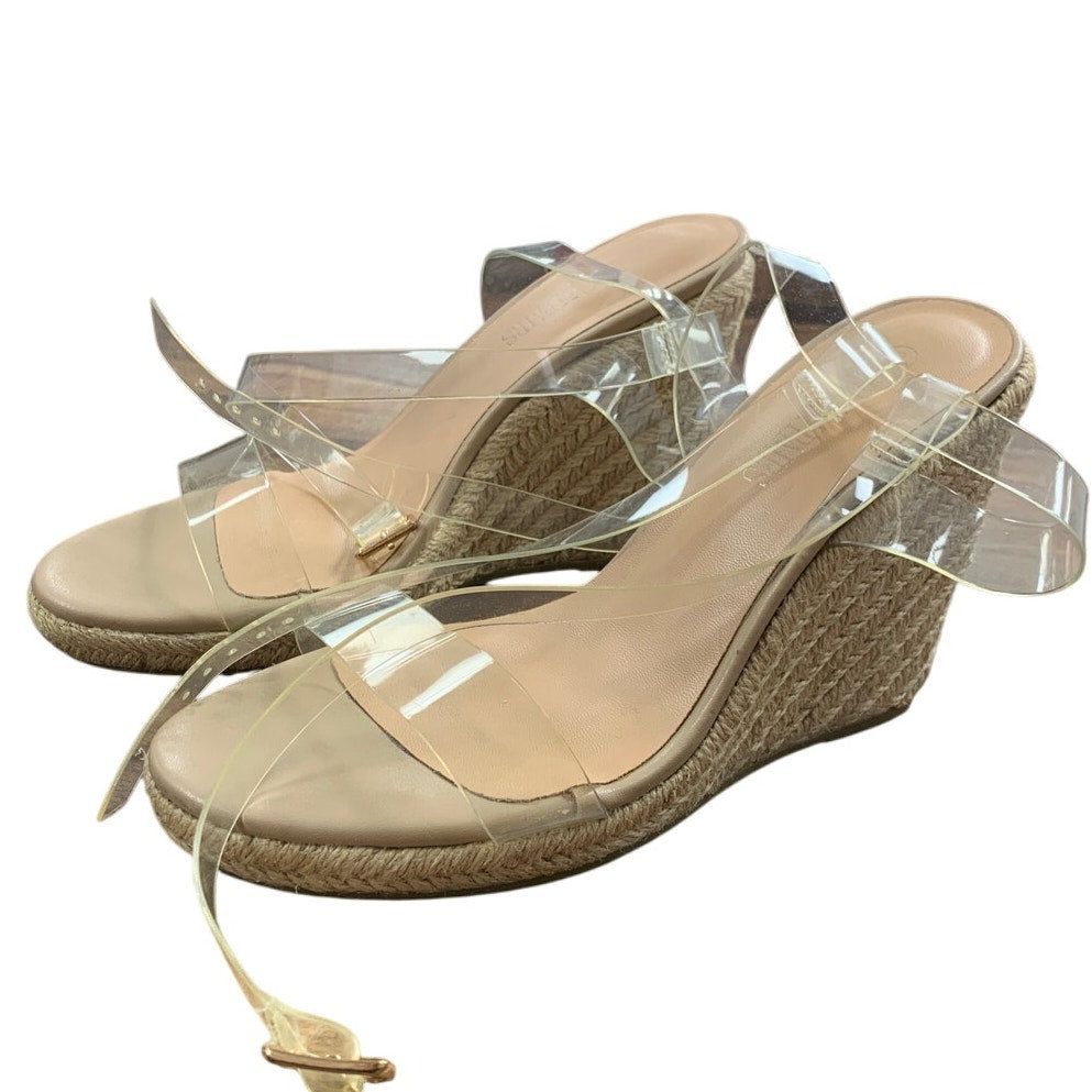 Dream Pairs Women Size 8 Clear Strap Tan Open Toe 4" Wedge Heel Espadrille Shoes