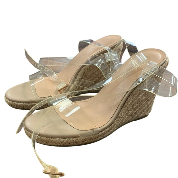 Dream Pairs Women Size 8 Clear Strap Tan Open Toe 4" Wedge Heel Espadrille Shoes