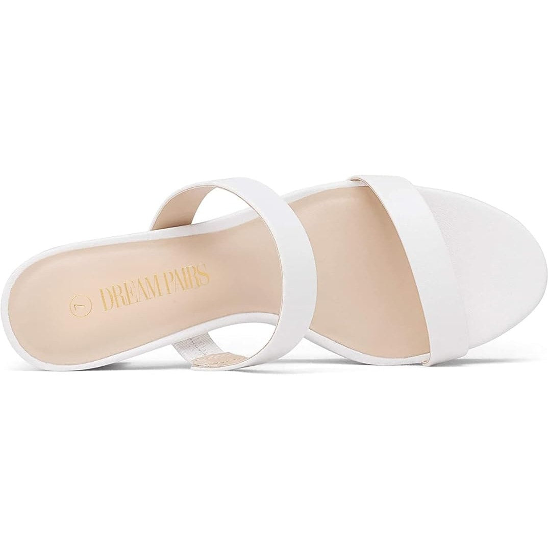 Dream Pairs Womens Size 9 White Open Toe 2.5" Chunky Block Heels Slide On Shoes