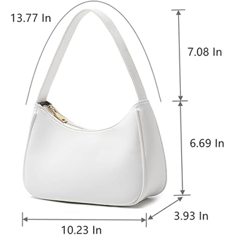 New White Faux Leather Small Cute Mini Hobo Tote Handbag Zipper Closure Purse