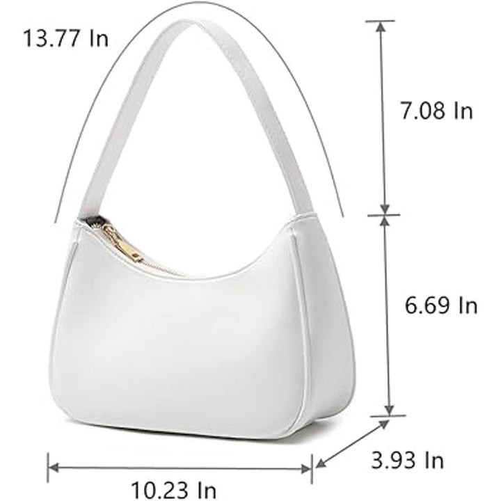 New White Faux Leather Small Cute Mini Hobo Tote Handbag Zipper Closure Purse