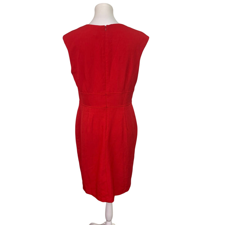 DressBarn Womens Size 10 Gold Bangle Necklace Red Career Sleeveless Sheath Dress