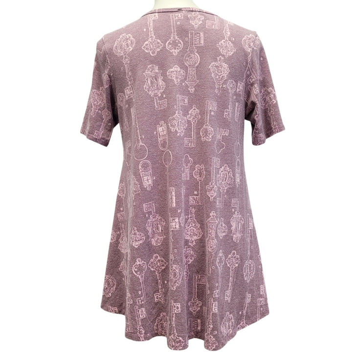 Hand Printed Upcycled Womens Small Auntie Key Floral Pattern Long Tee Shirt
