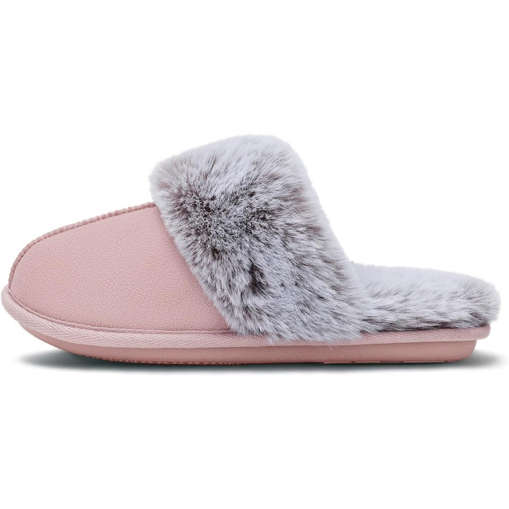 Vidayie Women Size Large (7-8) Pink Faux Suede Furry Slide On Mule Slipper Shoes