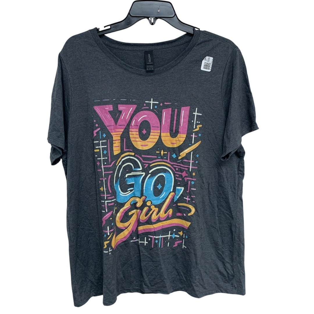 New Gildan Womens 2X Heathered You Go Girl Short Sleeve Crew Neck Tee Shirt