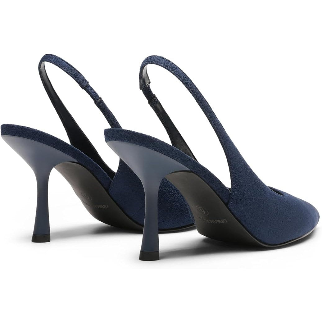 Dream Pairs Womens 7.5 Navy 3.5" Heel Suede Closed Pointed Toe Slingback Shoes