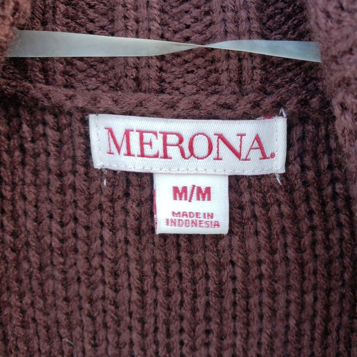 Merona Womens Medium Coffee Brown Open Front 100% Acrylic Knit Cardigan Sweater