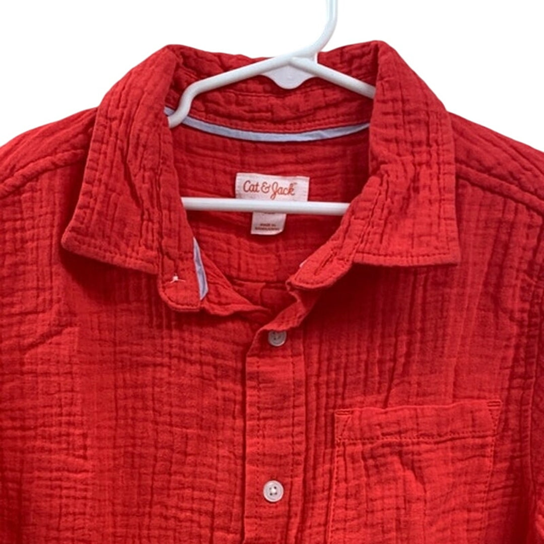 2 New Cat &amp; Jack Boys Medium (8) Short Sleeve 100% Cotton Button Up Shirts