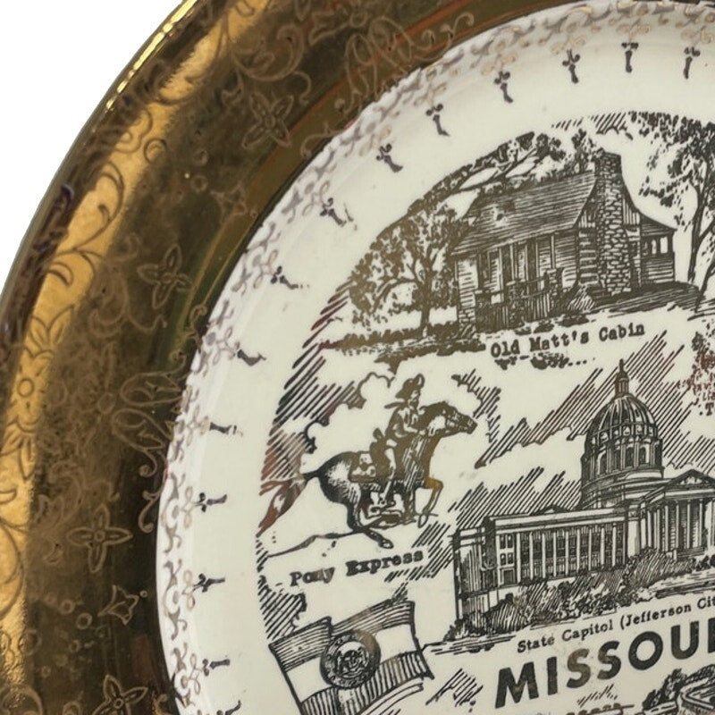 Vintage Crest-O-Gold Missouri Warranted 22K Gold Rim Ceramic Collector Plate