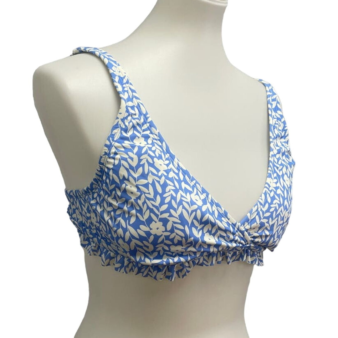 New Draper James Womens Small UPF 50+ Ruffled Blue Floral Bikini Swim Top ONLY