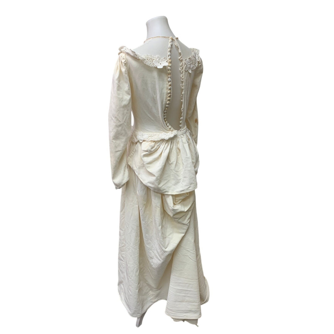 Vintage 1930s Womens Small Handmade Soft Cotton Lace Button Up Wedding Dress