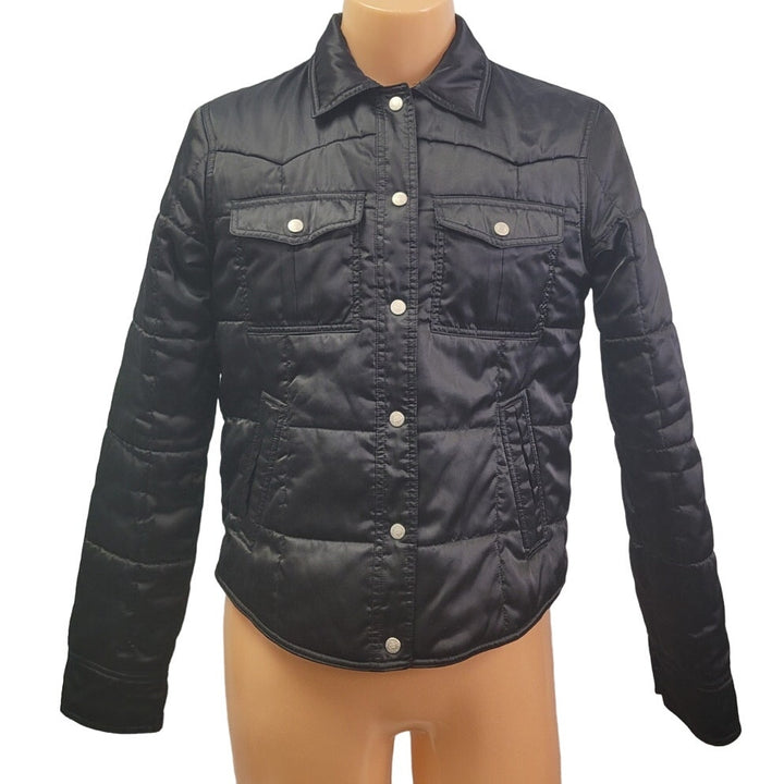 Tommy Hilfiger Womens Large Snap Up Polyester Nylon Long Sleeve Puffer Jacket