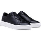 Vostey Mens Size 9 Black Faux Leather Lace Up Casual Fashion Sneakers Shoes