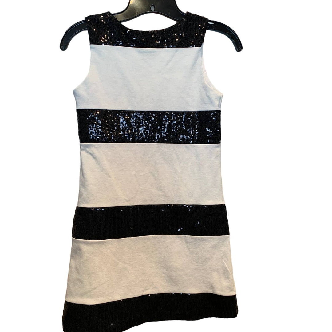 Nicole Miller Girls XL Black White Sequin Stripe Sleeveless Formal Event Dress