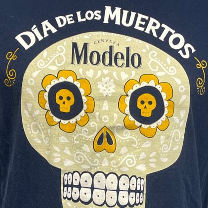 Dia De Los Muertos Modelo Womens Medium Short Sleeve Navy Blue Cotton Tee Shirt