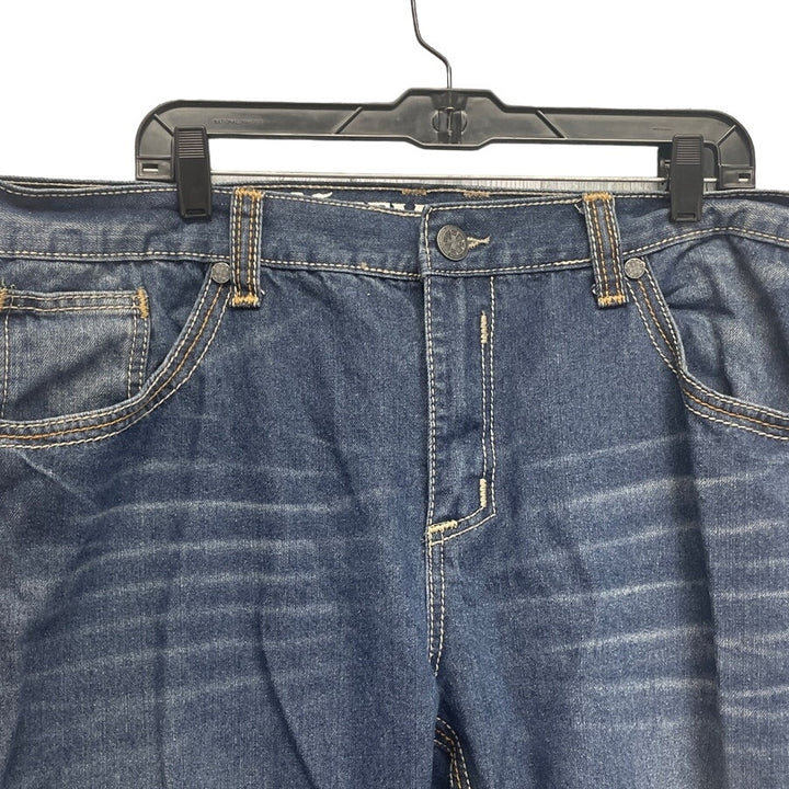 Extreme Couture Mens Size 40 Whiskered PolyCotton Stretch Denim Blue Jeans