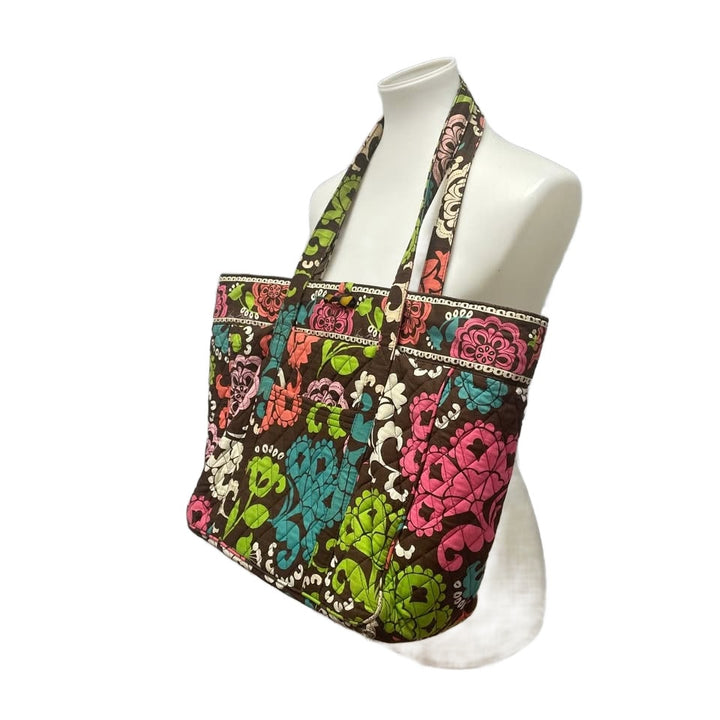 Vera Bradley Brown Pink Yellow Floral Quilted Fabric Handbag Purse Computer Bag
